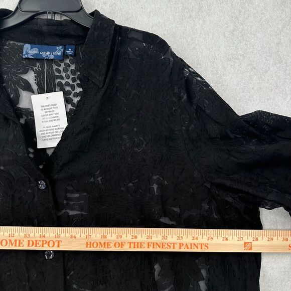 NWT SUSAN GRAVER Blouse Womens 3X Black Burnout Sheer Popover Button Top - Picture 8 of 10